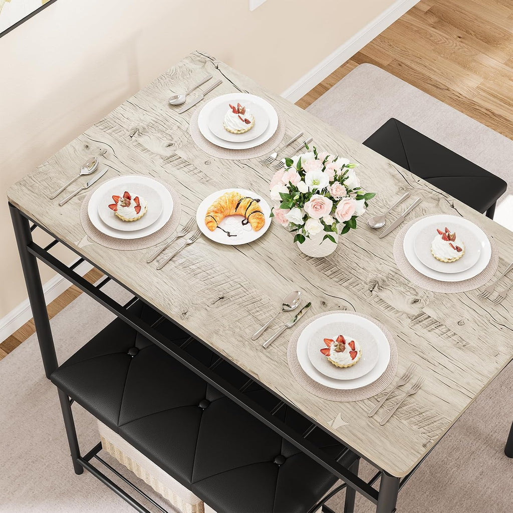IDEALHOUSE Dining Table Set for 4 with Upholstered Benches and 2 Stools, Small Kitchen Table Chairs Set of 4 for Apartment, Studio, Home and Small Space