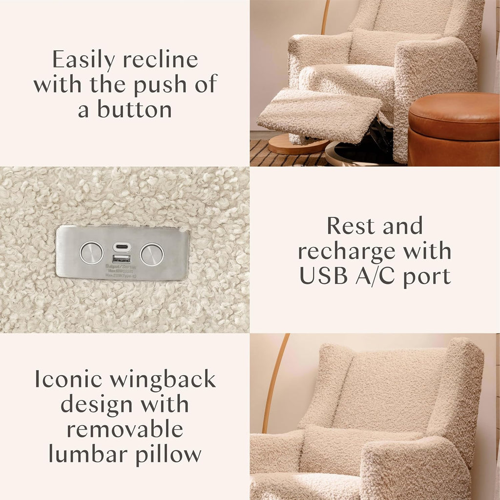 Kiwi Glider Recliner w/Electronic Control and USB | in Almond Teddy Loop w/Light Wood Base, Greenguard Gold Certified