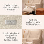 Kiwi Glider Recliner w/Electronic Control and USB | in Almond Teddy Loop w/Light Wood Base, Greenguard Gold Certified