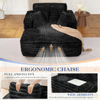 Oversized Chaise Lounge Indoor, Modern Plush Faux Fur Fabric Deep Seat Boneless Memory Foam Sleeper Chaise Lounge Sofa Chair with Pillows for Living Room Bedroom Studio, No Assembly Couch, Black