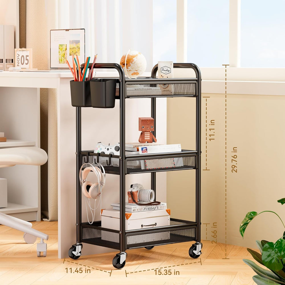 YASONIC 3 Tier Rolling Cart – Metal Utility Storage Carts with Wheels, Craft ...