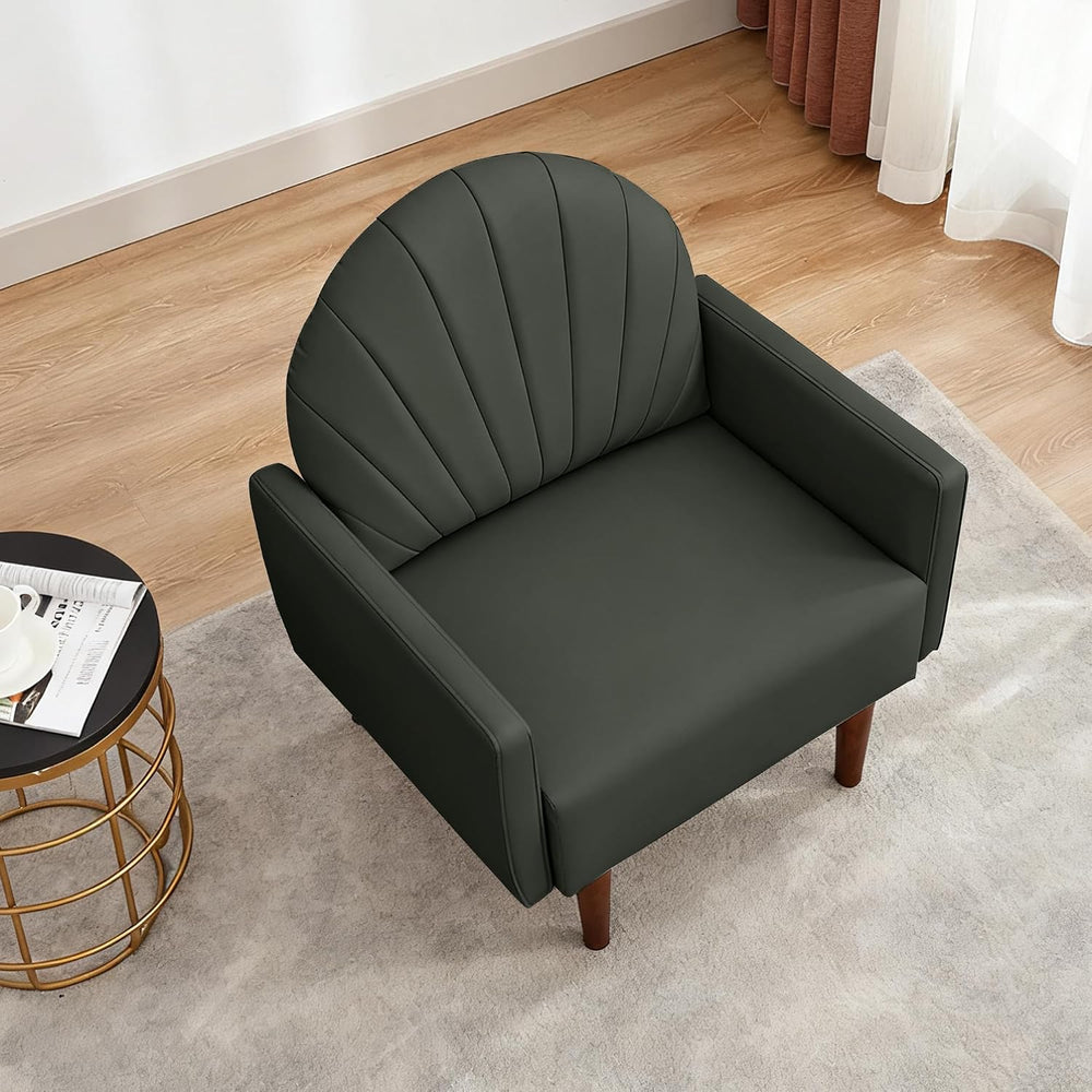 Modern Upholstered Single Sofa Chair，PU Leather Armchair Vanity Chair Shell B...