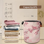 Laundry Hamper,Pink Flower Laundry Basket,Cherry Blossom Waterproof Oxford Cloth Storage Basket with Handle for Clothes Books Nursery Home Storage Sundries 16"x20"