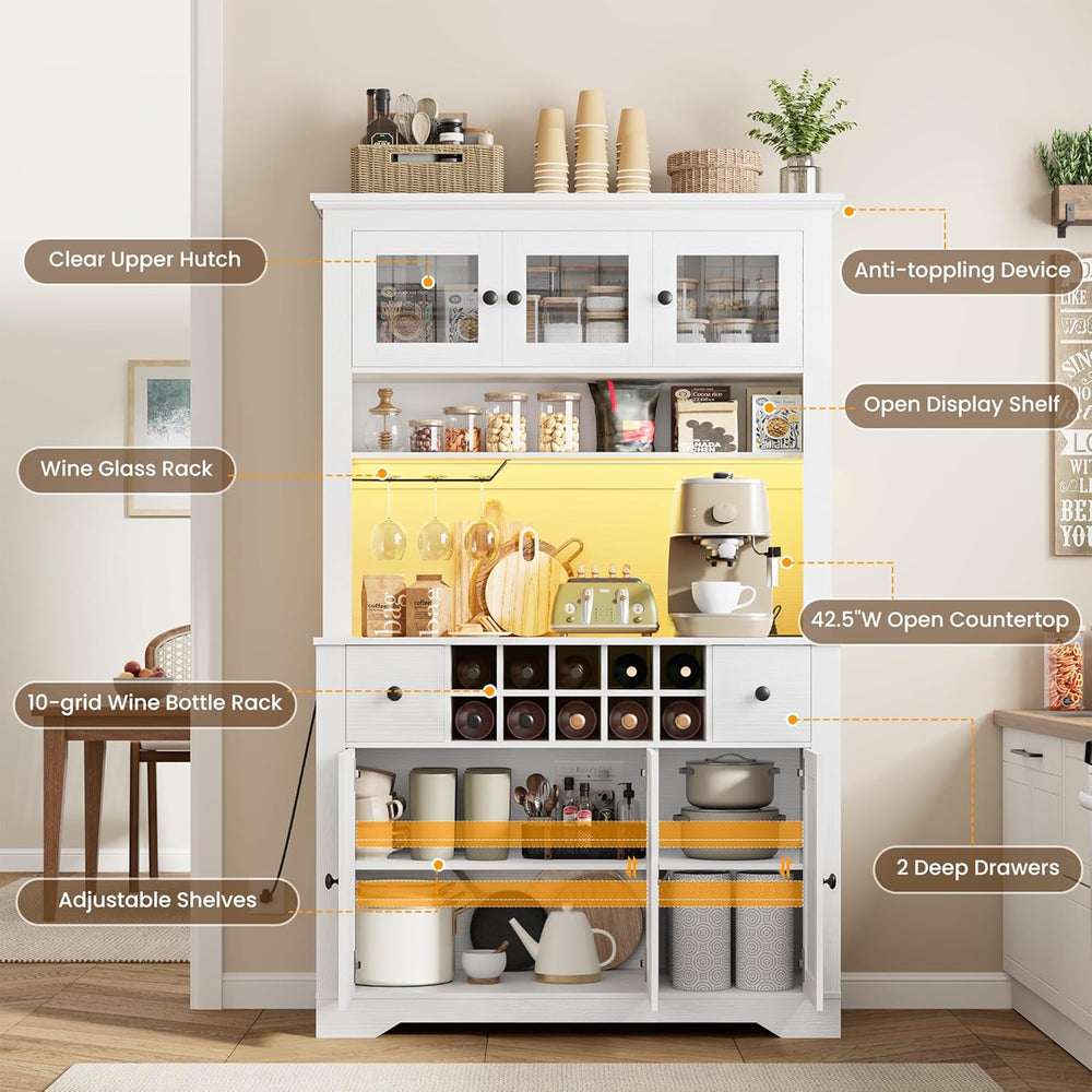 68.7 " Pantry Cabinet with LED Light and Charging Station, Kitchen Pantr...