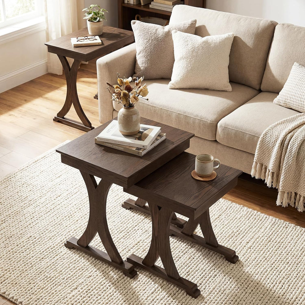 GIANTEX Nesting Coffee Table Set-of-3 - Stackable Rectangular Sofa End Side T...