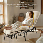 Lazy Lounge Chaise Chair with Ottoman, Cozy Accent Rocking Chairs for Adults with Arm Cushion Armrest, Comfy Reading Book Chair with Gilder Ottomans for Bedroom Living Room, Beige, Sherpa Fabric