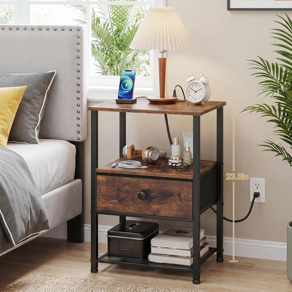 LOAKEKEL Nightstands Set of 2 with Charging Station, Side Tables Bedroom | Ni...