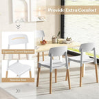 Giantex Modern Dining Chairs Set of 4, Plastic Dining Side Chair Set w/Sturdy Wooden Legs, Wide Seat & Ergonomic Backrest, Armless Kitchen Chairs for Dining Room Living Room Restaurant Cafe (White)