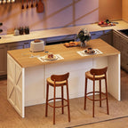 Large Kitchen Island, 63"L Island Table for Kitchen with Trash Bin | & Power Outlet, Farmhouse Kitchen Island on Wheels with Spice Rack & Microwave Cart Storage for Dining Room, Home Bar, White