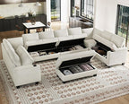 Belffin Oversized U Shaped Modular Sectional Couch for Living Room 10 Seater Modular Sofa Set with Storage Ottoman Large Sectional Couch with Cup Holder White