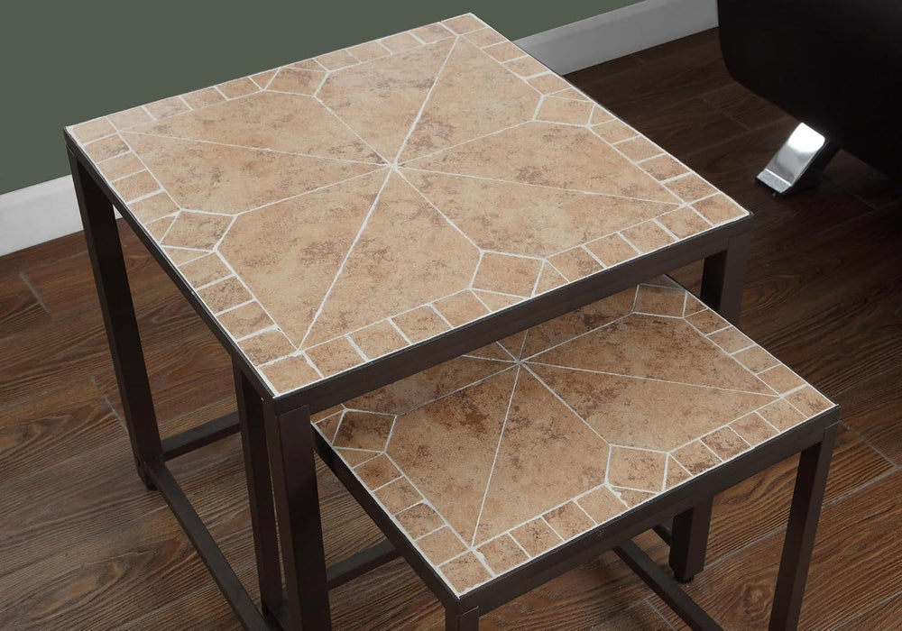 Set of 2 Nesting Tables, Metal, Brown, Transitional Style | Dual-size nesting...