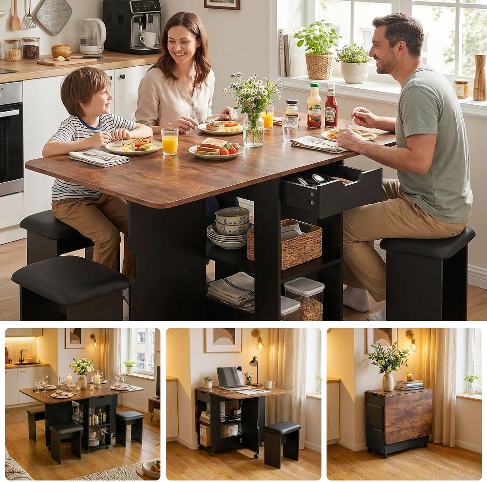Mondeer 55" Folding Dining Table and Chairs Set 4, Cushioned Stools | 2 ...