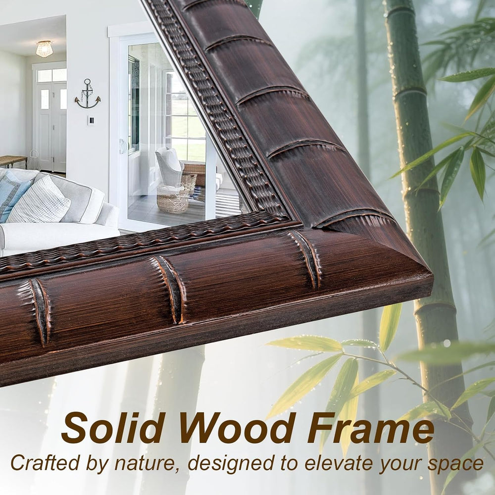 53''x29'' Large Living Room Wall Mirror with Faux Bamboo Frame