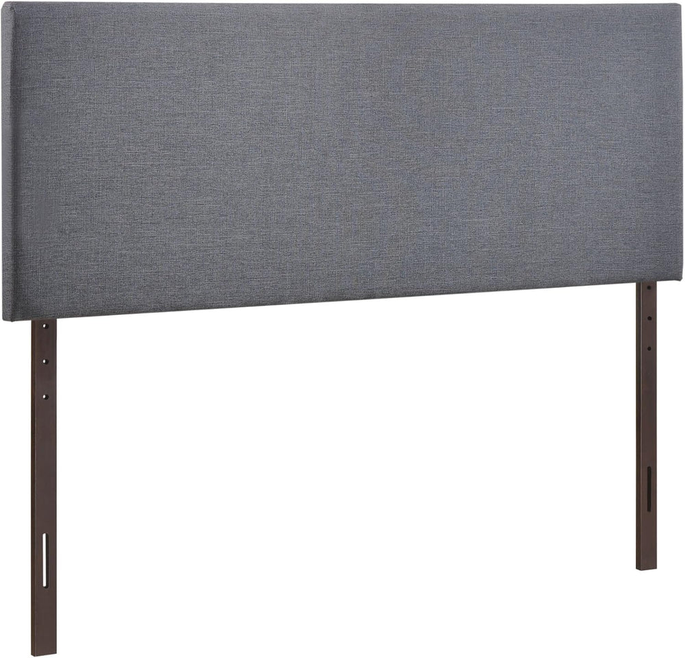 Modern Contemporary Queen Size Upholstered Headboard, Grey Fabric