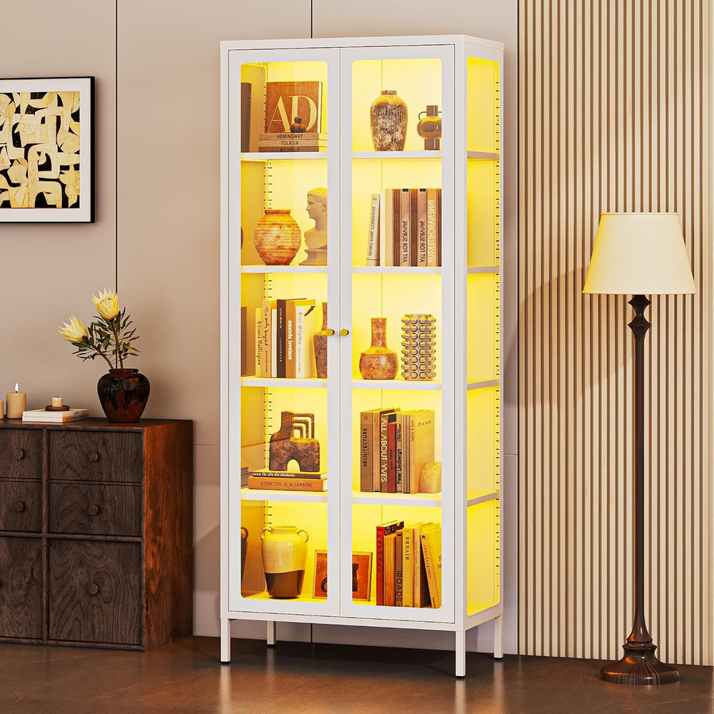 Lucky Monet 5-Tier Display Cabinet with 12 Color Lights & Glass Doors, 67...