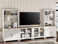 WAMPAT Entertainment Center with Bookshelves for TVs up to 75", Farmhouse Wall Unit TV Stand with Glass Doors & Drawer, Media Console TV Table for Living Room, Bedroom & Home Theater, White
