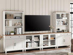 WAMPAT Entertainment Center with Bookshelves for TVs up to 75", Farmhouse Wall Unit TV Stand with Glass Doors & Drawer, Media Console TV Table for Living Room, Bedroom & Home Theater, White