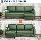 GarveeHome 88.9" L-Shape Sofa&Couch with Convertible Chaise, Sectional Sofa with Deep Seat, Modern Mid-Century Sofa for Living Room, 3 Seat Comfy Leather Couch, Green
