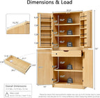 72" Tall Farmhouse Kitchen Pantry Cabinet with 8 Door Shelves,Curved Design Storage Cupboard with 3 Adjustable Shelves,Hidden Drawer,for Kitchen,Dining & Bathroom (Natural/H)