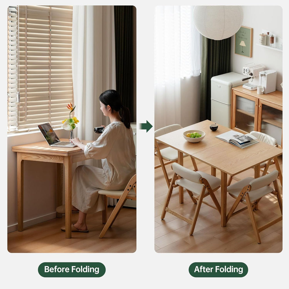 31"-47" Foldable Dining Table and Chairs Set for 4, Solid Wood Exte...