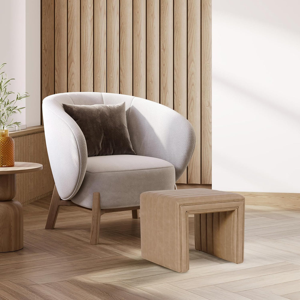 HomePop Modern Channel Tufted Faux Leather Ottoman|Homepop Home Décor|Ottoman...