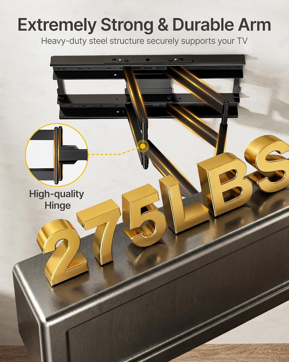 monTEK Heavy Duty TV Wall Mount for 60–140 inch XXL TVs up to 275 lbs | +5°/-...
