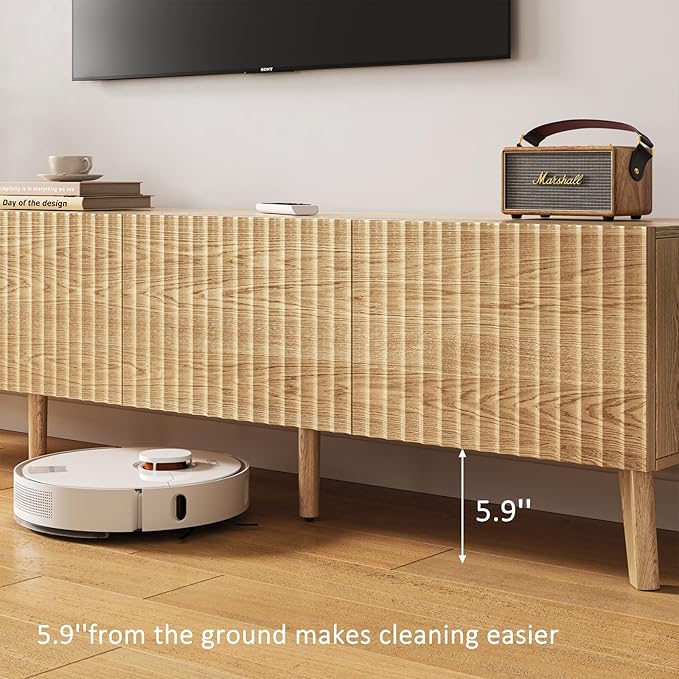 70.9” TV Stand for TVs up to 70,TV Console with Two Storage Compartments, Modern Entertainment Center with 6 Supporting Legs and Grooved Drawer Fronts, TV Stand for Living Room, Bedroom, Natural