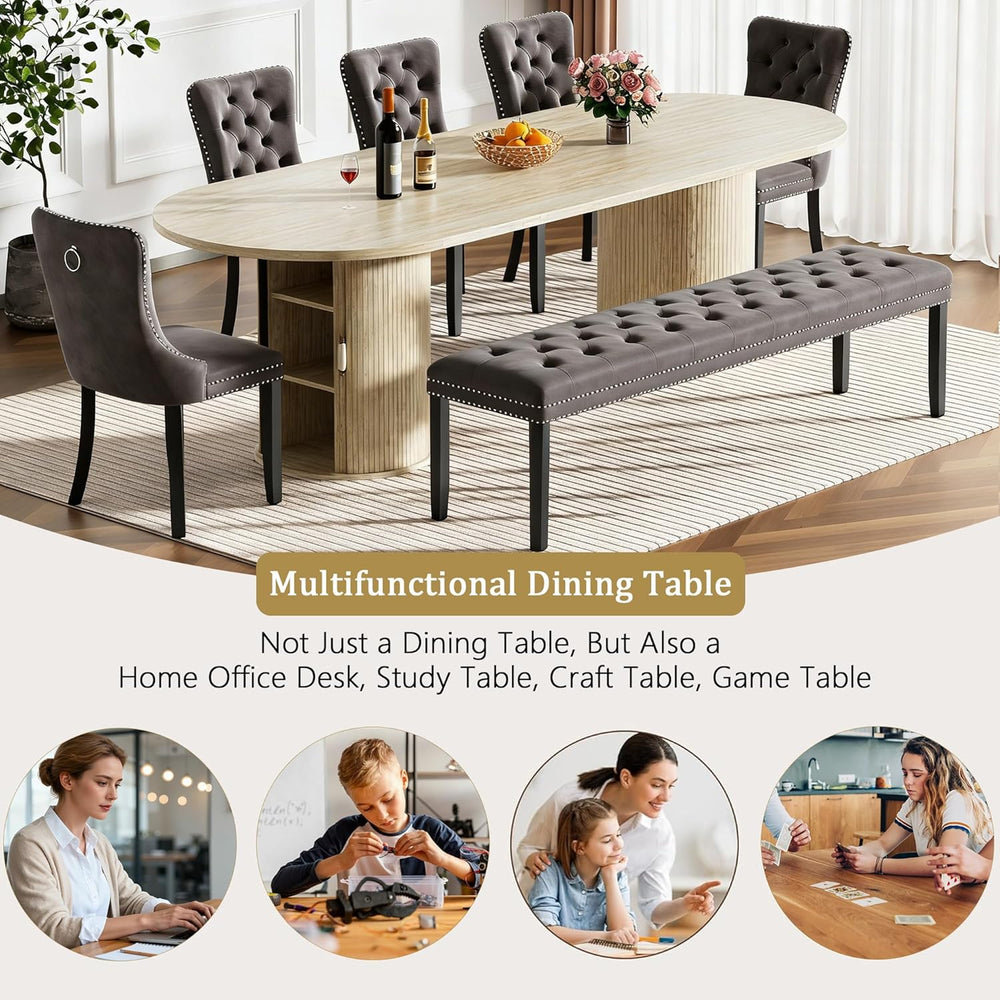 63"-94" Large Oval Extendable Dining Table for 6 8 10, Faux Travert...