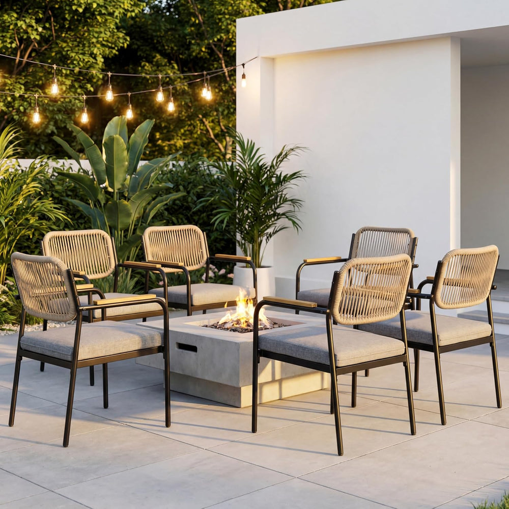 Stackable Patio Dining Chairs Set of 6, Modern Stacking Outdoor Dining Chairs...