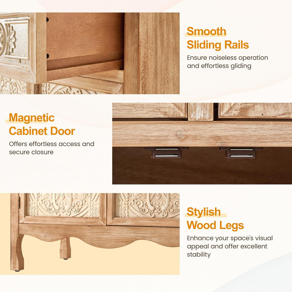 RoyalCraft Sideboard Buffet Cabinet, Solid Wood Accent Cabinet with 2 Carved ...