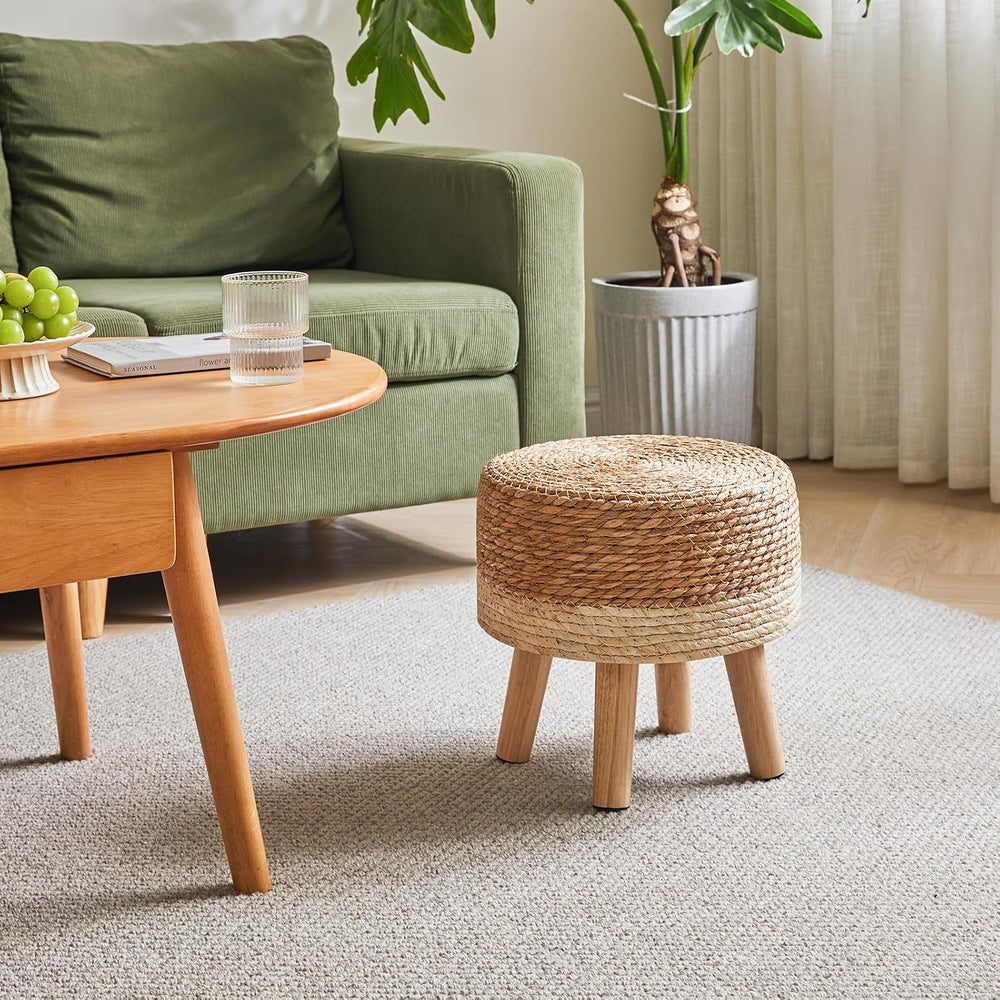 YMYNY Foot Stool,12.6"Round Small Ottoman, Natural Seagrass Hand Weave
