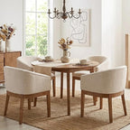 Wahson Barrel Dining Chairs Set of 4, Beige Linen Upholstered Dining Room Chairs with Arms, Mid Century Farmhouse Kitchen Chairs with Natural Wood Legs, for Bedroom/Living