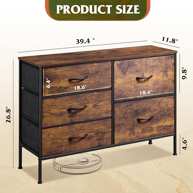 WLIVE Dresser for Bedroom with 5 Drawers, Wide Chest of Drawers for Bedroom, ...