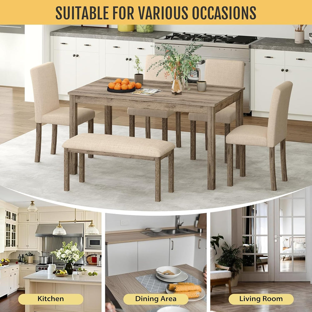 Zevemomo 6-Piece Solid Wood Dining Table Set, Including 1 Dining Table, 4 Uph...