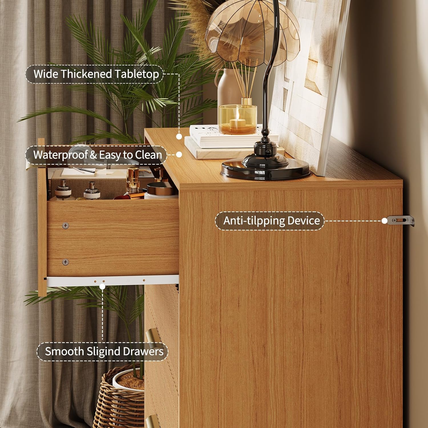 Garvee Fluted Dresser for Bedroom with 5 Drawers,32" Wide Modern Chest of Wooden Bedroom Chest with Metal Handle,Clothes Storage Organizer,Closet Dresser & TV Stand for Living Room,Hallway,Natural Oak