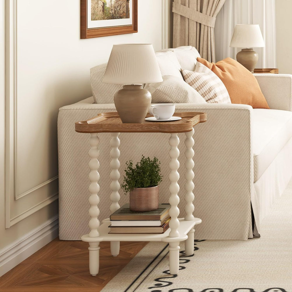 Function Home Square Side Table, 2 Tier Farmhouse End Table with Open Shelf, ...