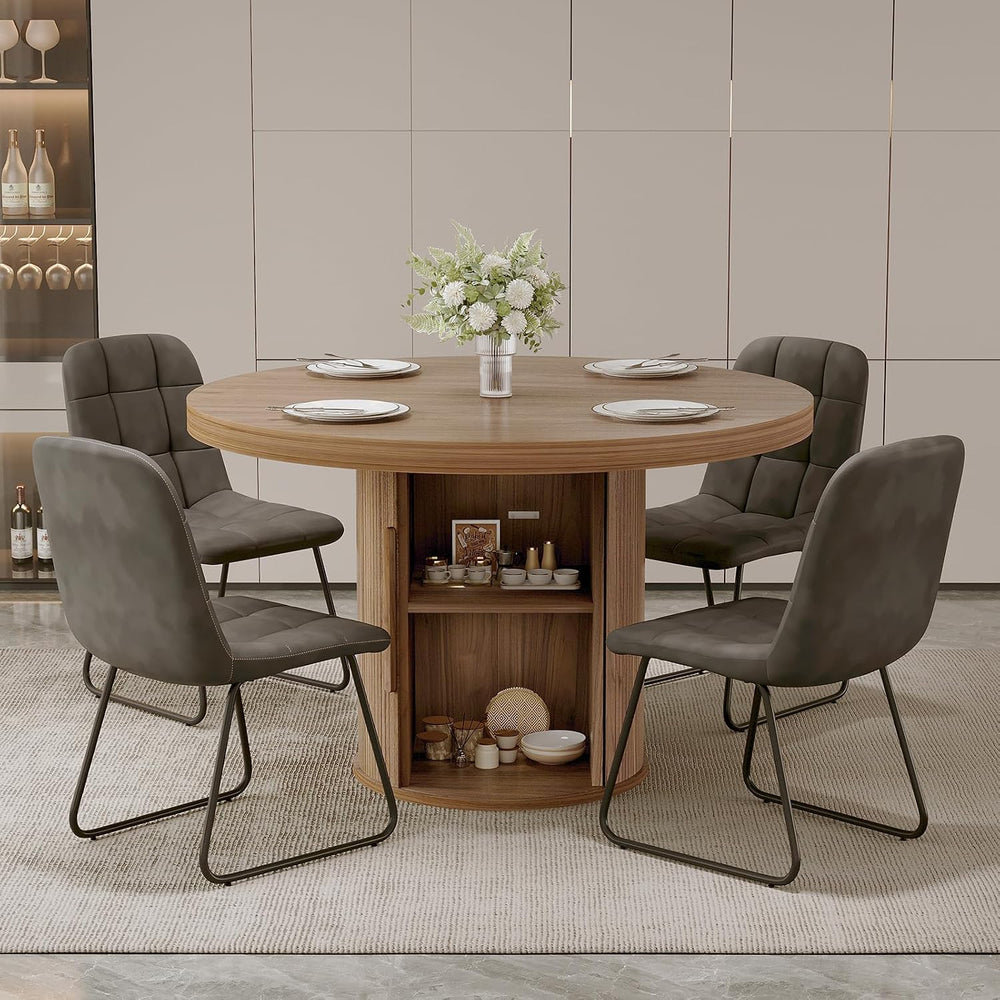 5-Piece Dining Set for Small Spaces 43.3" Round Table & 4 PU Leather...