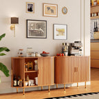 DHH Sideboard Buffet Cabinet with Storage,Mid Century Modern Fluted Accent Coffee Bar Console Table,Tambour Sliding Doors& Adjustable Shelf for Kitchen, Living Room, Entryway (Yellow walnut40 Inch)