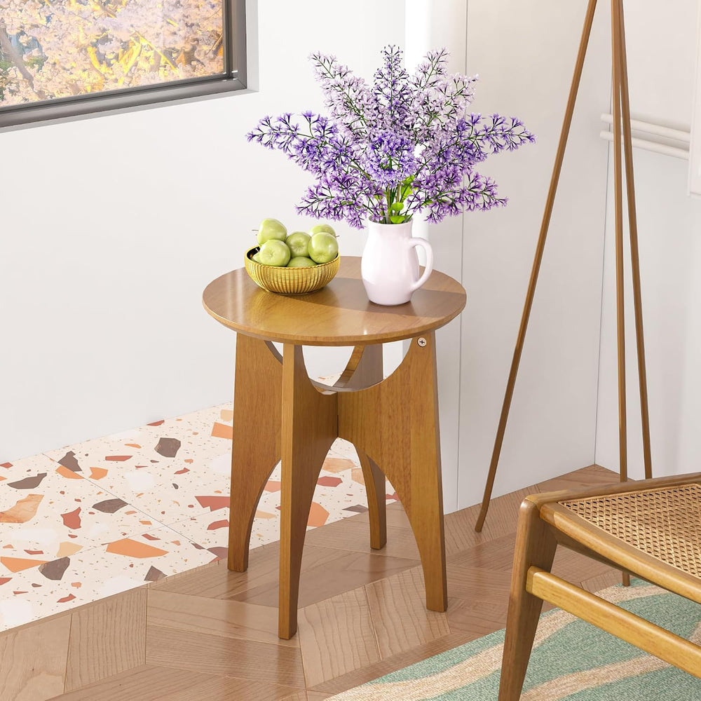 Round Side Table Living Room, Solid Wood End Table, Mid Century Modern Small ...