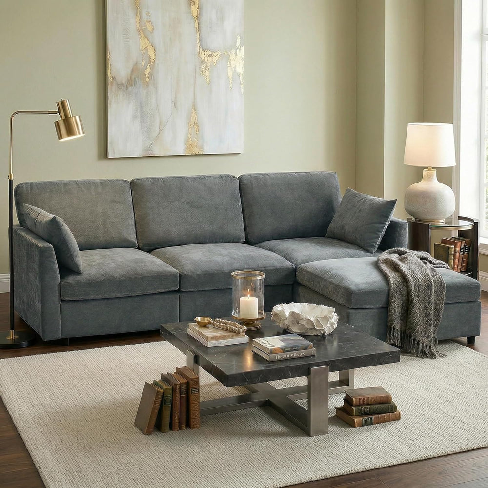 Iroomy Sectional Couch for Living Room, Comfy L Shaped Convertible Sofa, 4 Se...