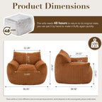 Oversized Bean Bag Chair for Adults, Giant Plush Boneless Bean Bag Couch with Wide Armrests for Bedroom, Living Room & Dorm - Comfy Reading Chair, Single Accent Floor Chair (Orange)