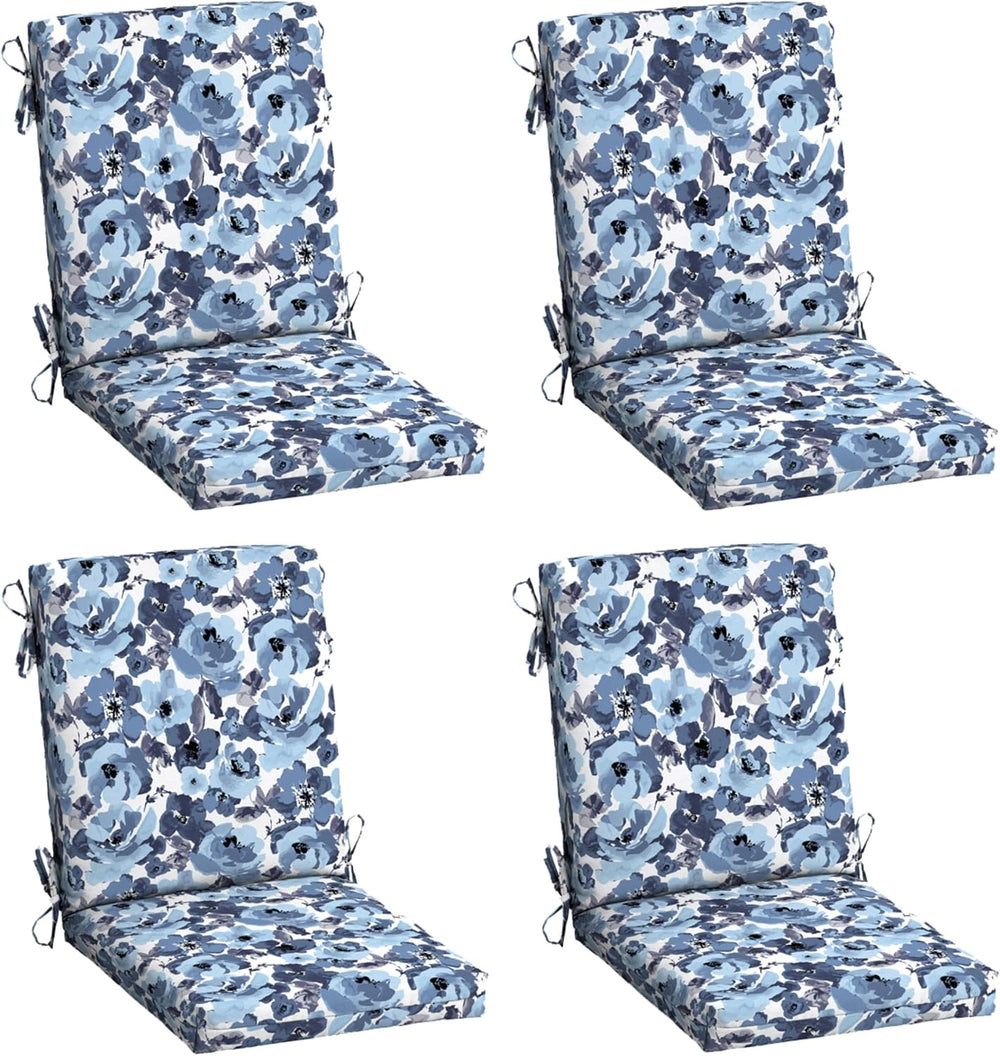 Arden Outdoor Dining Chair Cushion, 4-Pack, 20x44, Blue Garden Floral