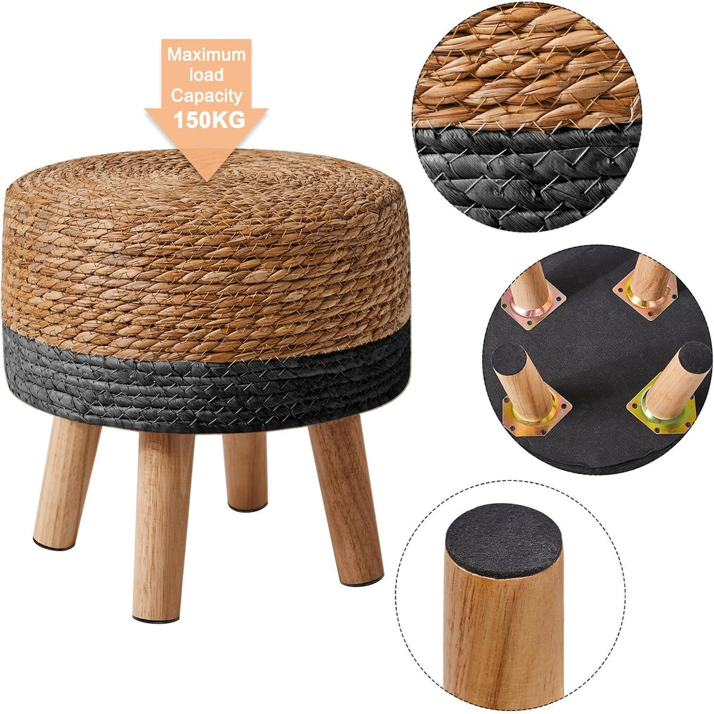 YMYNY Foot Stool, 12.6" Small Ottoman, Natural+Black,HBD027B | Natural S...