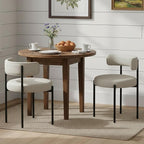 Faux Leather Dining Chairs Set of 2, Upholstered Kitchen and Dining Room Chairs, Mid-Century Modern Dining Chairs with Round Back and Black Metal Legs, Vegan Leather, Beige Grey