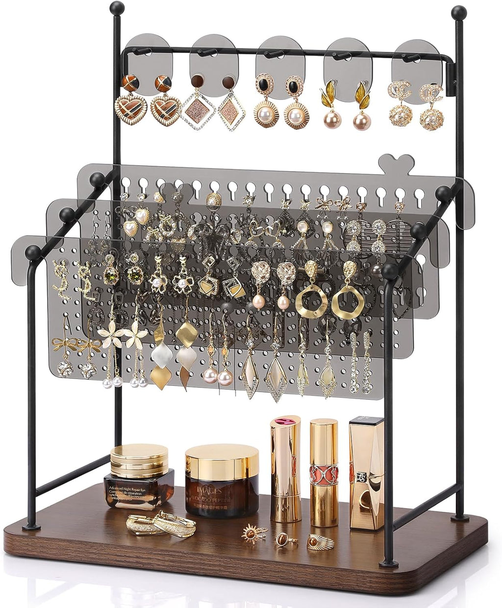 Earring Organizer, Earring Holder Display Stand with 3 Earring Storage Pegboards 568 Holes, Jewelry Organizer with Hook Rack for Stud Earrings Necklace, Acrylic Large Jewlery Hanger Towers for Women