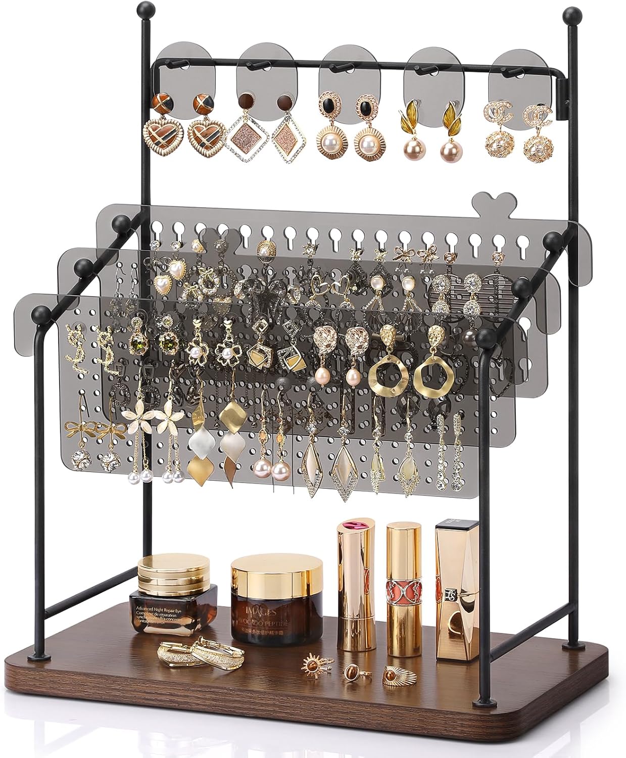 Earring Organizer, Earring Holder Display Stand with 3 Earring Storage Pegboards 568 Holes, Jewelry Organizer with Hook Rack for Stud Earrings Necklace, Acrylic Large Jewlery Hanger Towers for Women