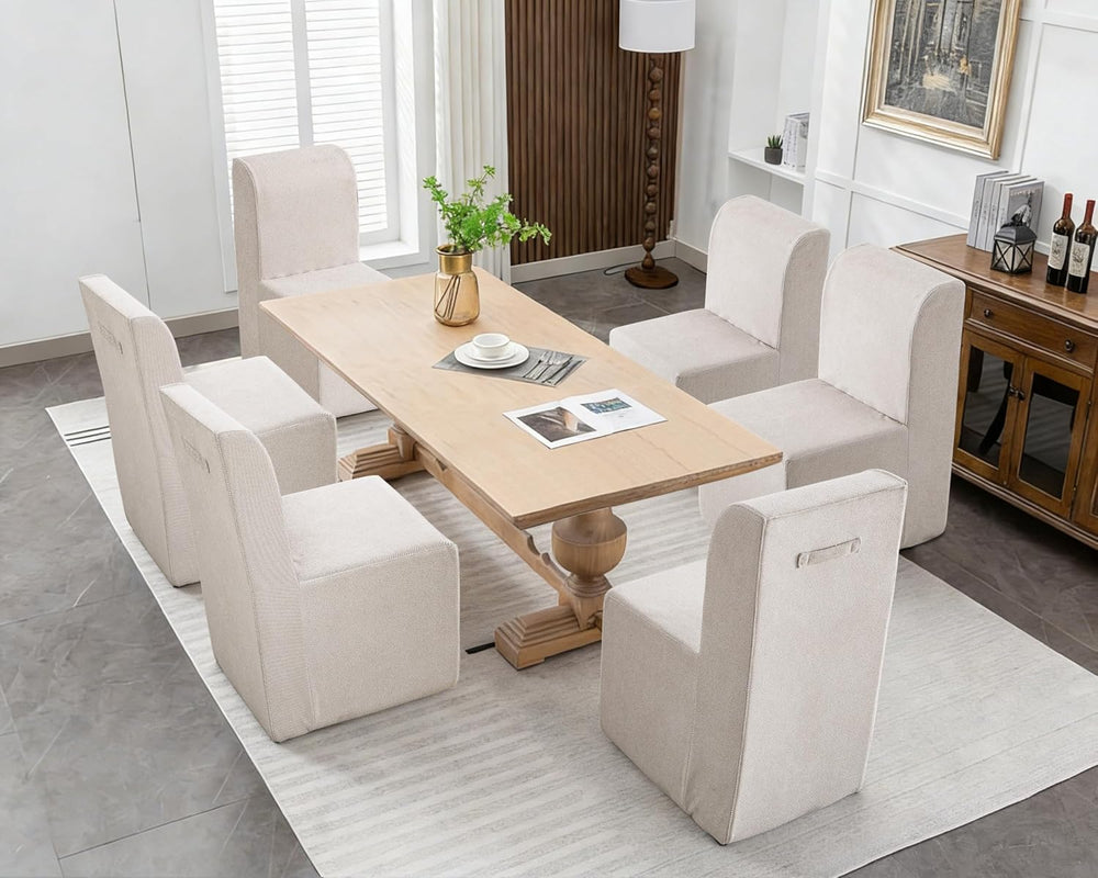 Upholstered Dining Chair, Modern Linen Fabric Dining Room Chair with Mid Back...
