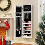 Giantex Wall or Door Mounted Jewelry Cabinet with Full Length Mirror, Over The Door Jewelry Armoire Organizer, Hanging Storage Cabinet with Necklace Hooks, Earring Slots, Ring Slots & Shelves (White)