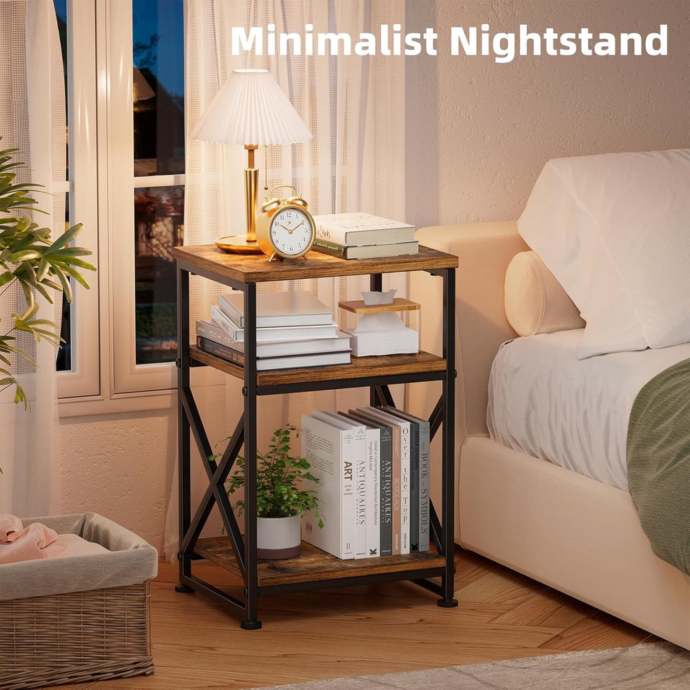 Simple Trending Side Table, End Table with 3 Tiers Open Shelves, Bedside Tabl...
