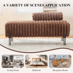 Ottoman Bench, Loveseat Sofa Couch with Adjustable Backrest | 49.6" Accent Sofa, Faux Fur Upholstered, Metal Legs, 300LBS Weight Capacity, End of Bed Bench for Bedroom, Brown-Faux Fur